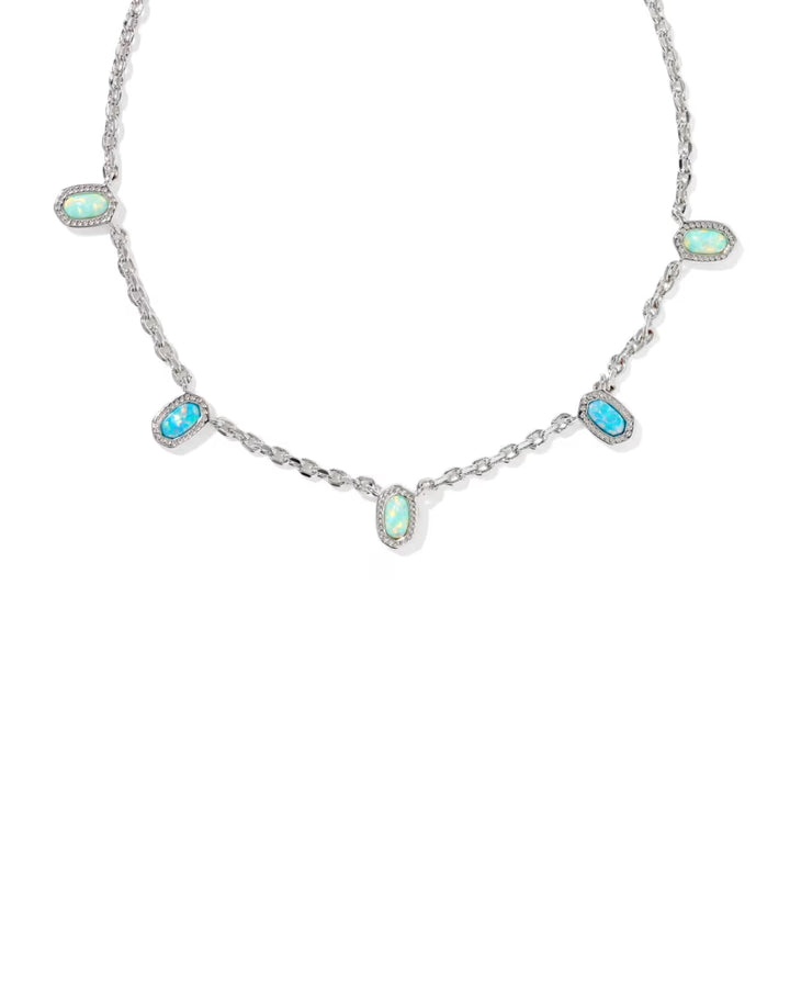 Kendra Scott Mini Elisa Strand Silver Necklace in Green Mix
