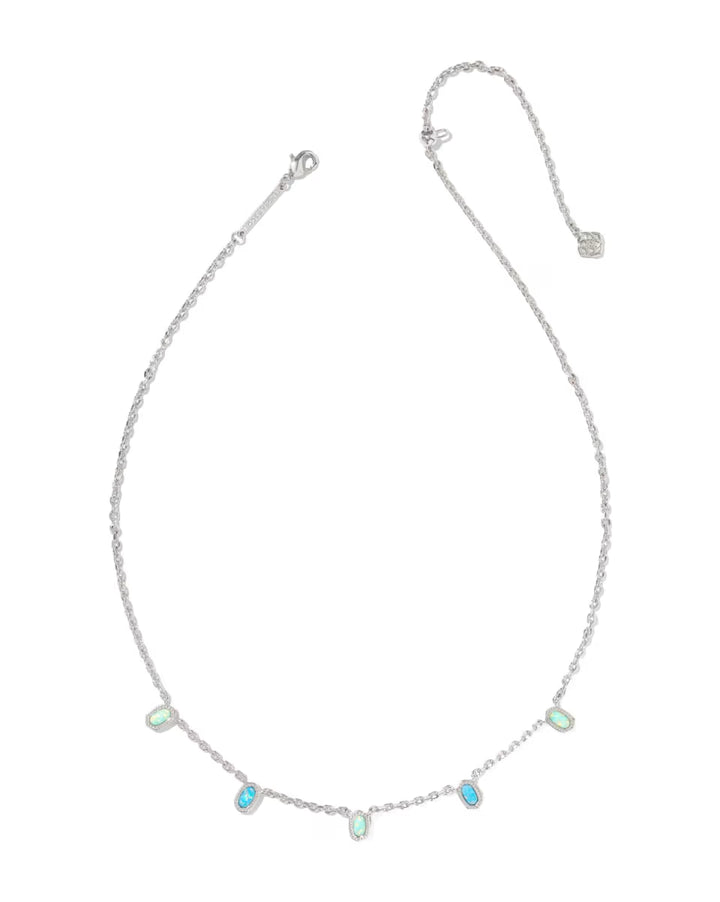Kendra Scott Mini Elisa Strand Silver Necklace in Green Mix