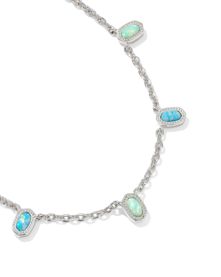 Kendra Scott Mini Elisa Strand Silver Necklace in Green Mix