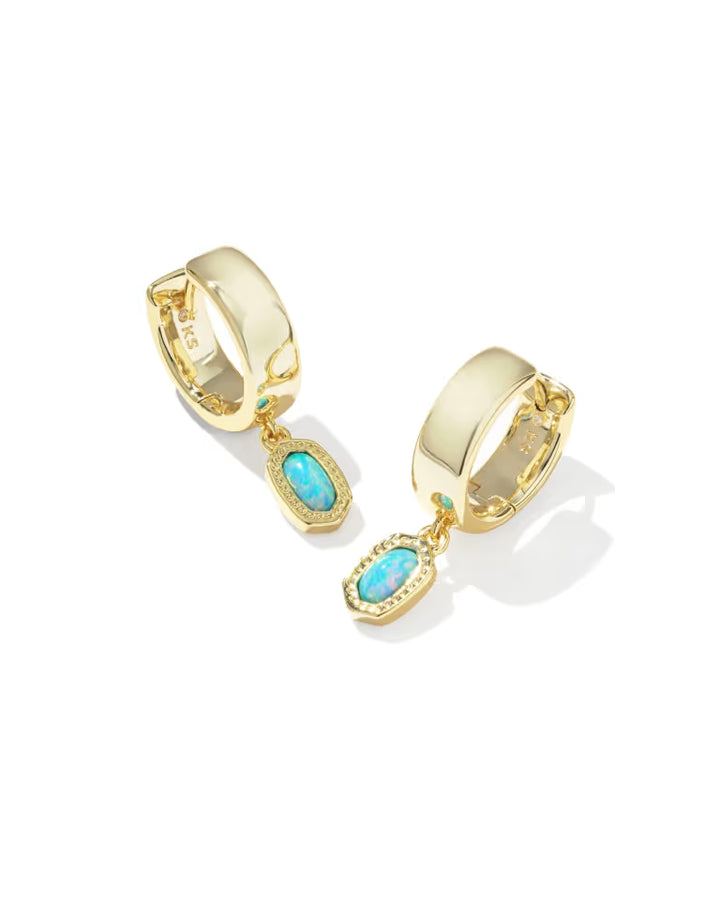 Kendra Scott Mini Ellie Wide Gold Huggie Earrings in Blue Lab Grown Opal