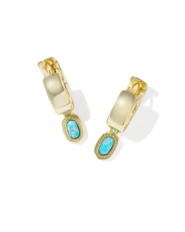 Kendra Scott Mini Ellie Wide Gold Huggie Earrings in Blue Lab Grown Opal