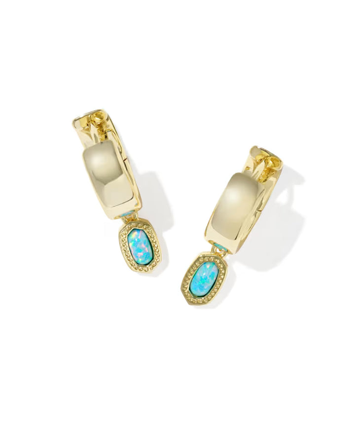 Kendra Scott Mini Ellie Wide Gold Huggie Earrings in Blue Lab Grown Opal