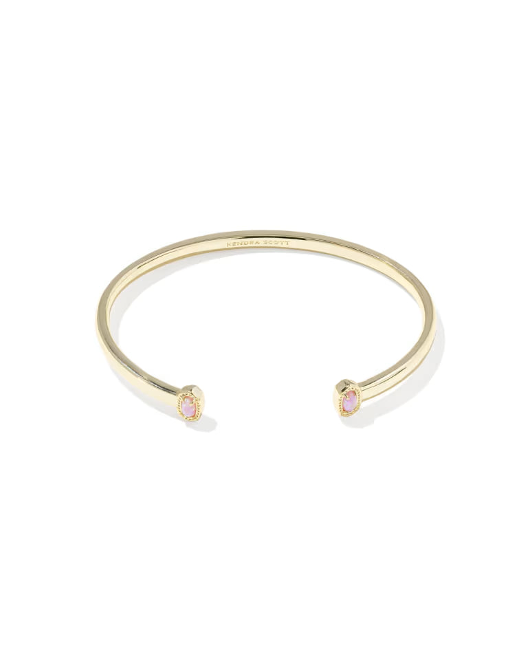 Kendra Scott Mini Elton Gold Cuff Bracelet in Light Pink Lab Grown Opal