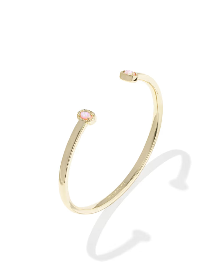 Kendra Scott Mini Elton Gold Cuff Bracelet in Light Pink Lab Grown Opal