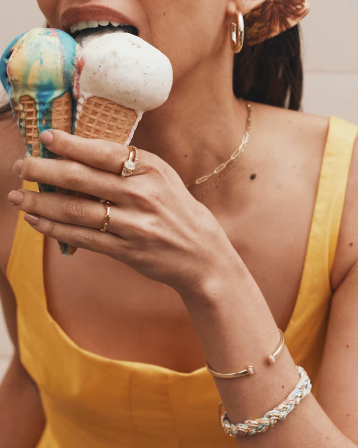 Kendra Scott Mini Elton Gold Cuff Bracelet in Light Pink Lab Grown Opal