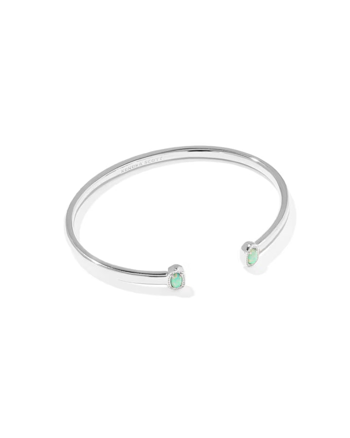 Kendra Scott Mini Elton Silver Cuff Bracelet in Green Lab Grown Opal