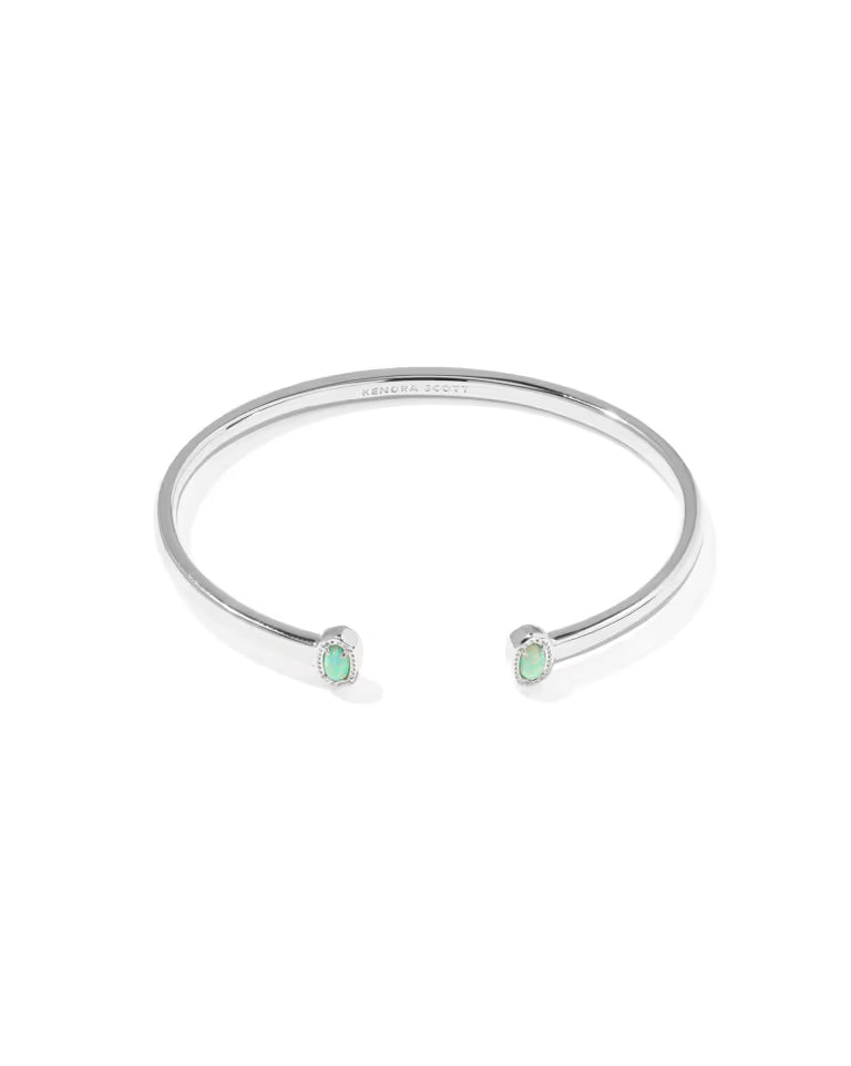 Kendra Scott Mini Elton Silver Cuff Bracelet in Green Lab Grown Opal