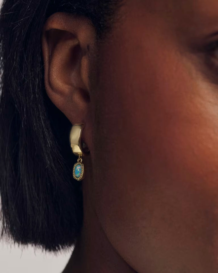 Kendra Scott Mini Ellie Wide Gold Huggie Earrings in Blue Lab Grown Opal