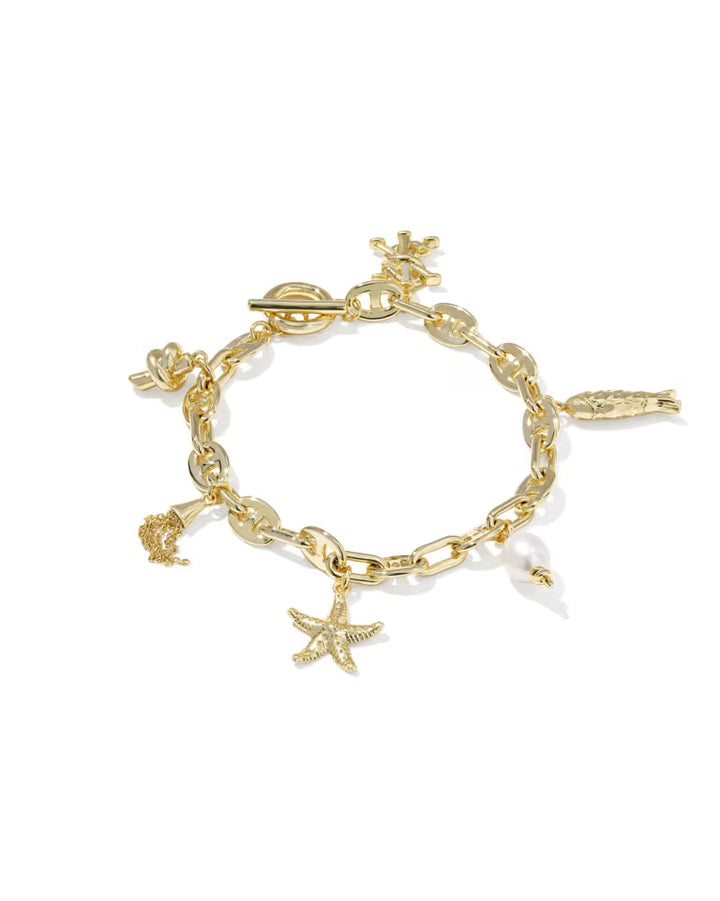 Kendra Scott Parker Gold Charm Bracelet in Freshwater Cultured Pearl