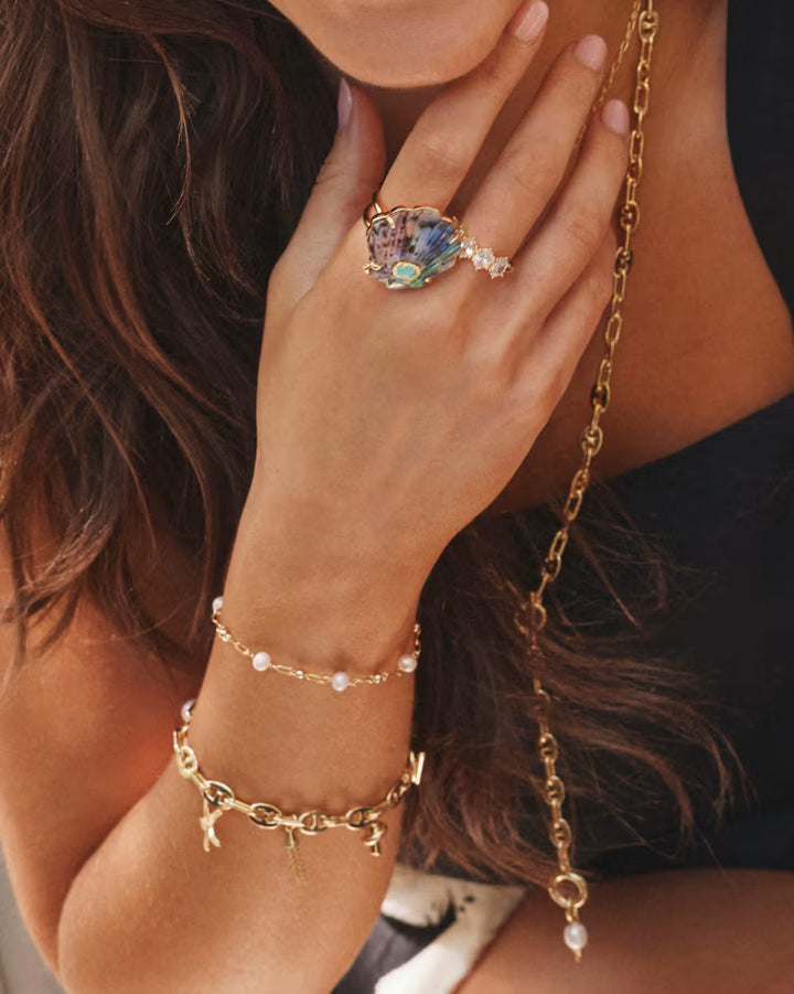 Kendra Scott Parker Gold Charm Bracelet in Freshwater Cultured Pearl