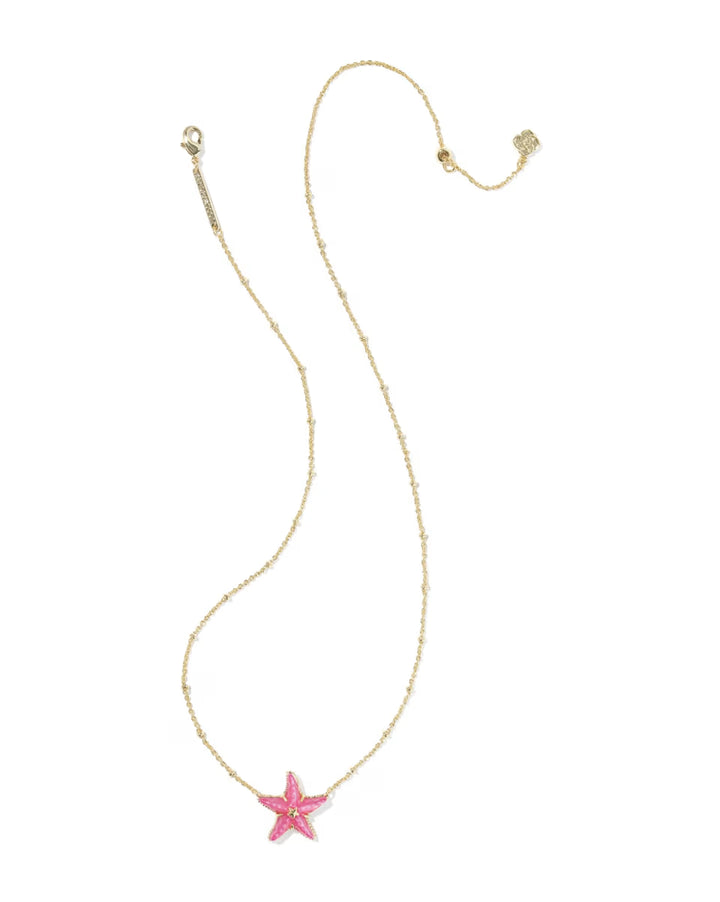 Kendra Scott Parker Starfish Gold Pendant Necklace in Bright Pink Mother of Pearl