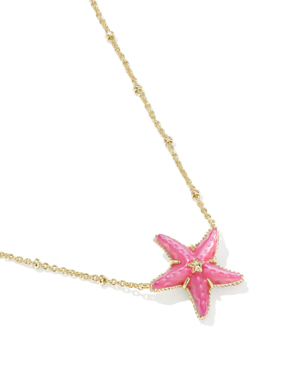 Kendra Scott Parker Starfish Gold Pendant Necklace in Bright Pink Mother of Pearl