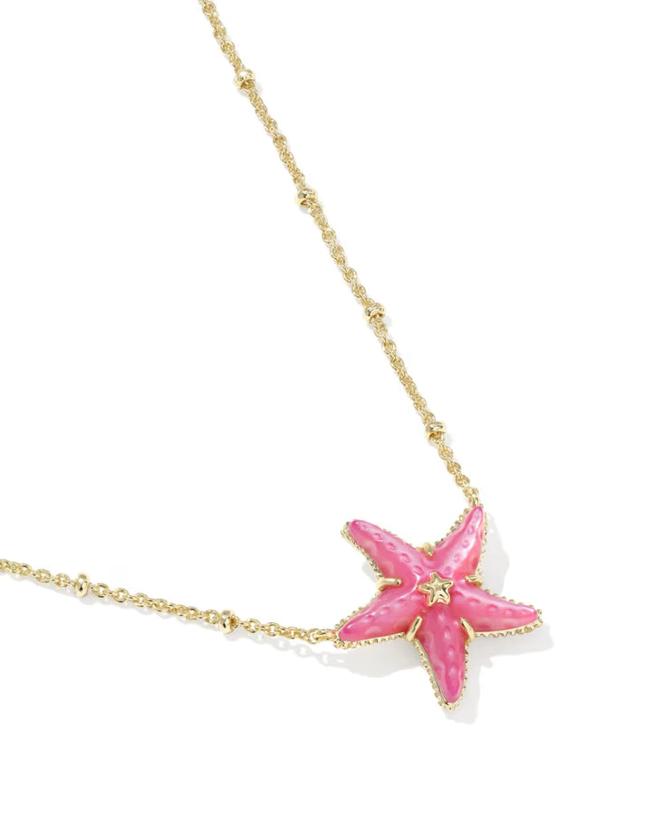 Kendra Scott Parker Starfish Gold Pendant Necklace in Bright Pink Mother of Pearl