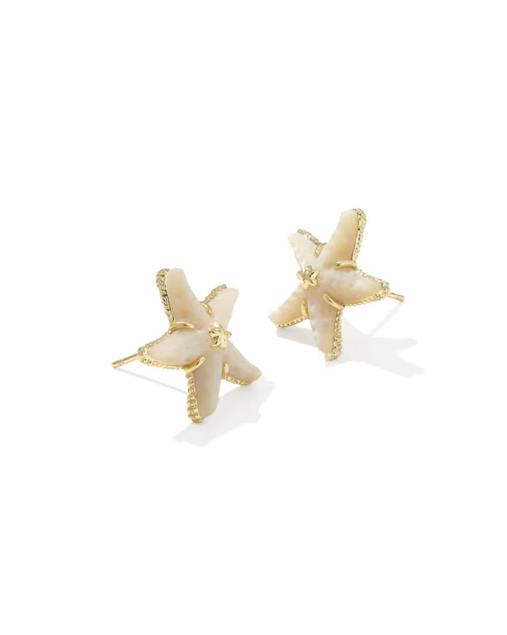 Kendra Scott Parker Starfish Gold Stud Earrings in Natural Mother of Pearl