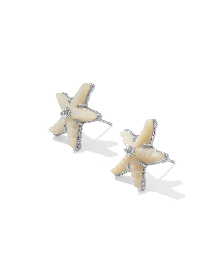 Kendra Scott Parker Starfish Silver Stud Earrings in Natural Mother of Pearl