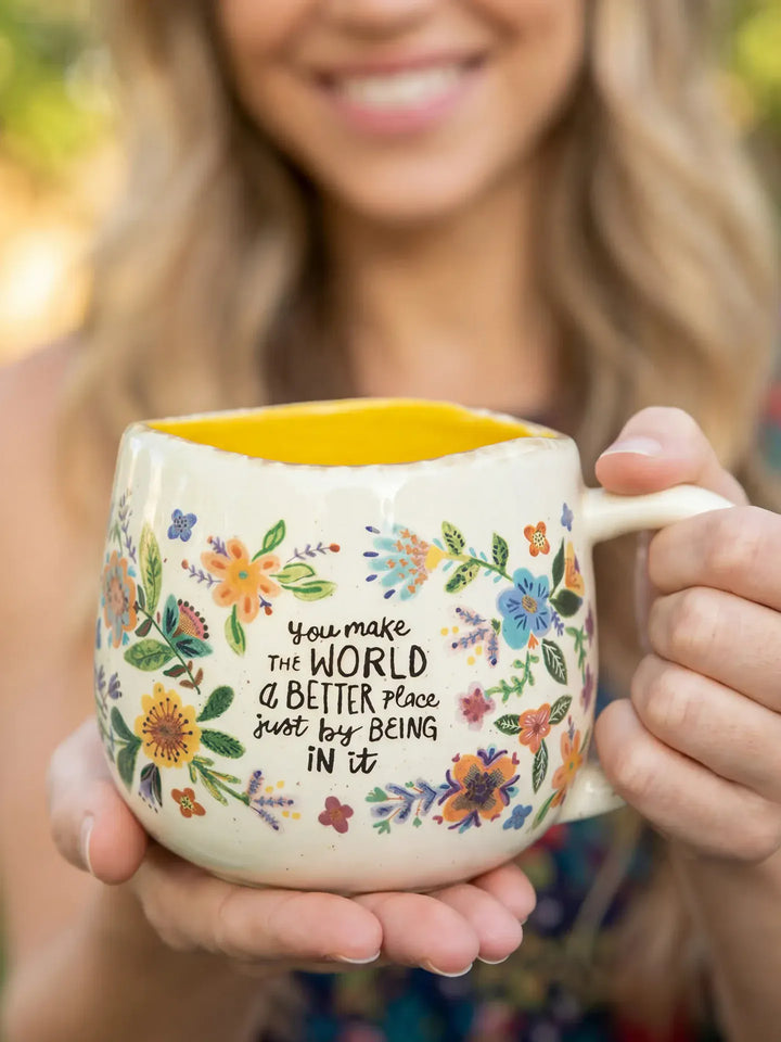 Artisan Mug - You Make the World Better You Make the World Better Floral Stoneware Mug, 16 oz Home