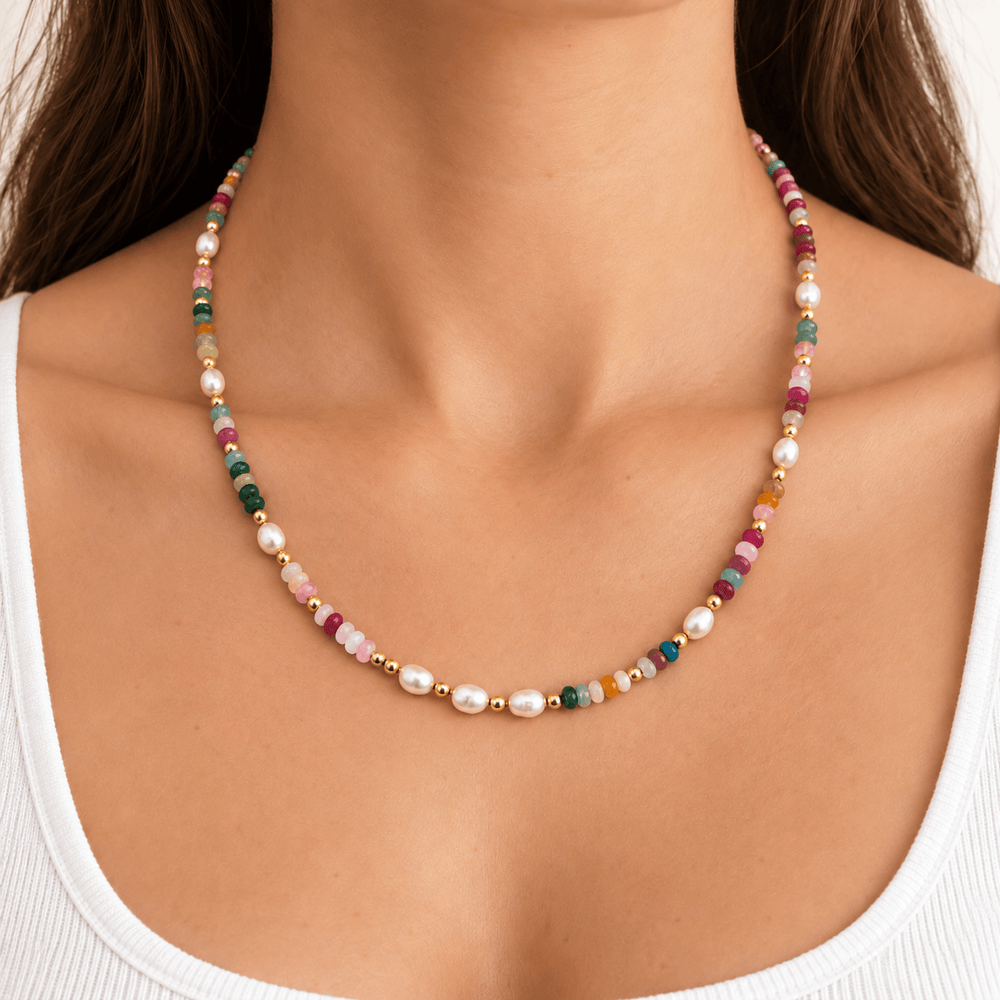 Happy Pearl Gemstone Beaded Necklace Happy Pearl Gemstone Beaded Necklace | 18K Gold Plated Necklace