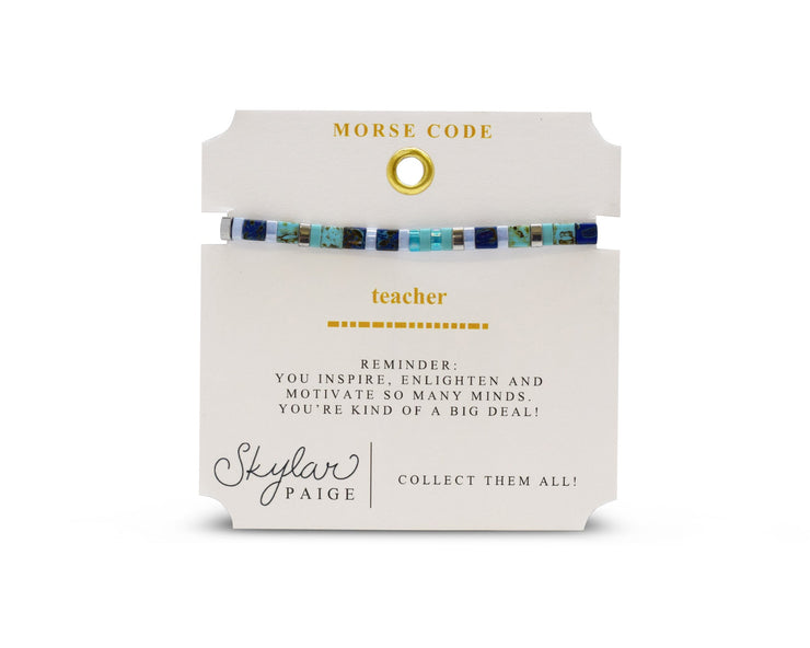 Teacher Morse Code Tila Beaded Bracelet - Bohemian Blue