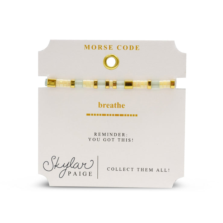 Breathe Morse Code Tila Beaded Bracelet - Mint to Be