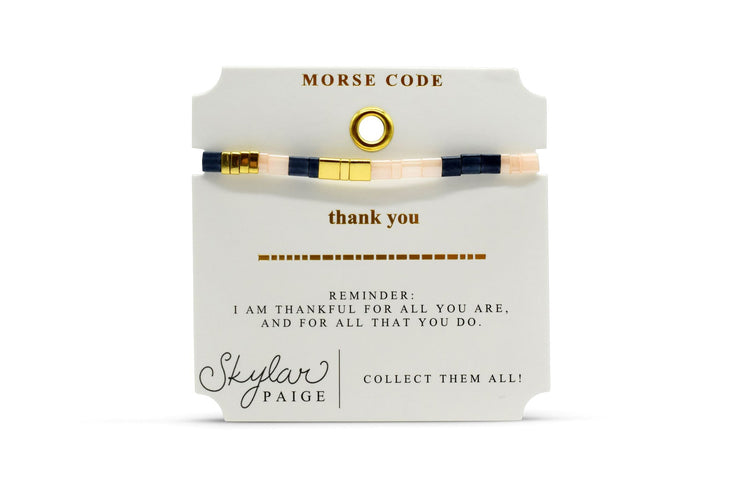 Thank You Morse Code Tila Beaded Bracelet - Preppy Peach