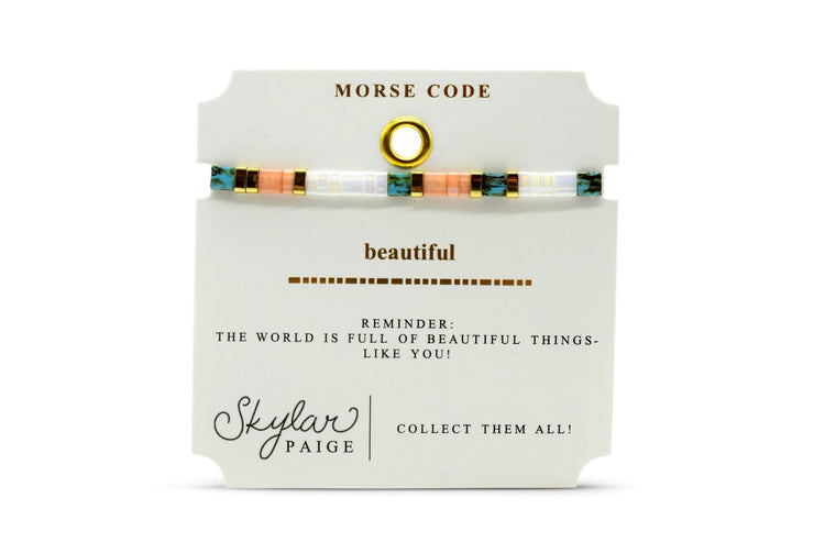 Beautiful Morse Code Tila Beaded Bracelet - Prizeworthy Peach