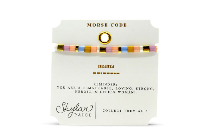 Mama Morse Code Tila Beaded Bracelet - Pink & Blue I Love You