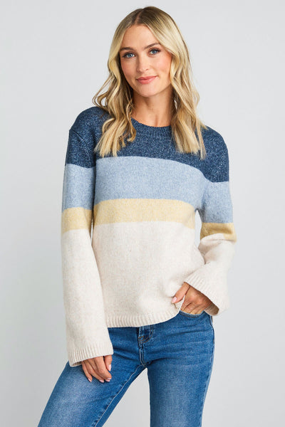 Sawyer Stripe Pullover Sweater in Stone Blue