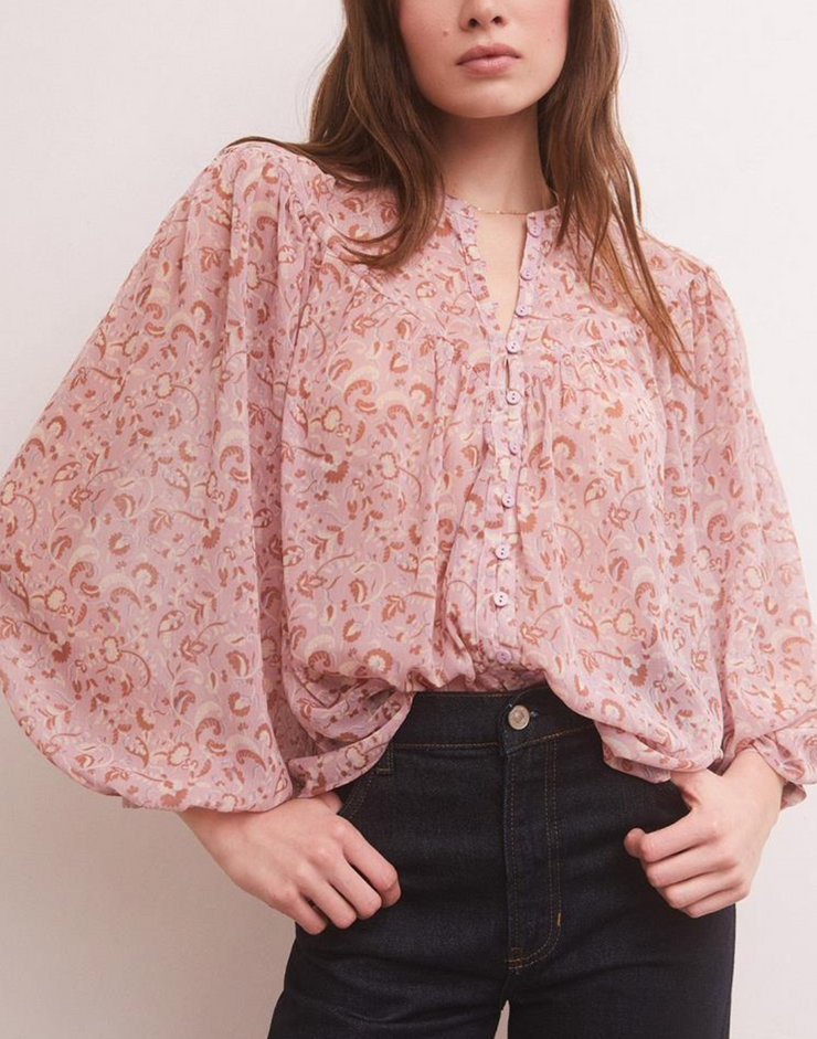 Liene Floral Top in Shadow Mauve