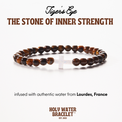 Holy Water Mens Cross Bracelet - Tiger's Eye