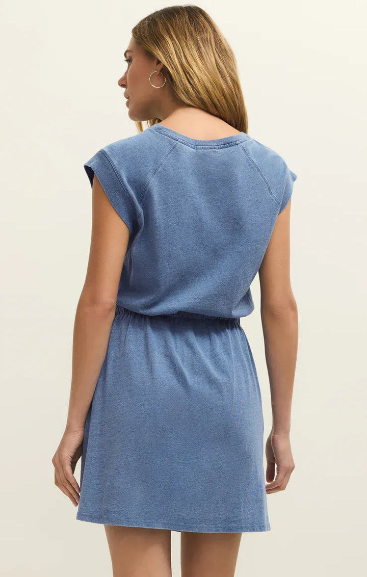 Z Supply Kalani Jersey Denim Dress in Santorini Indigo