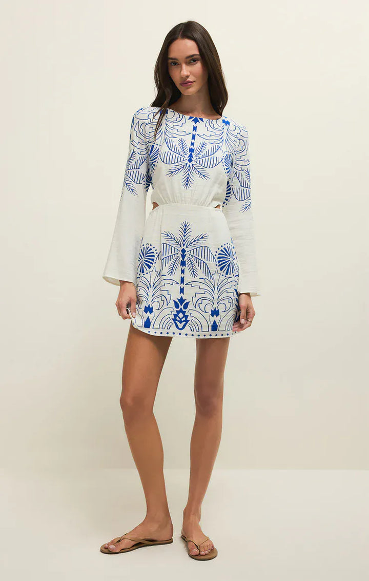 Z Supply Tahina Palm Mini Dress in Nautical Cobalt Blue