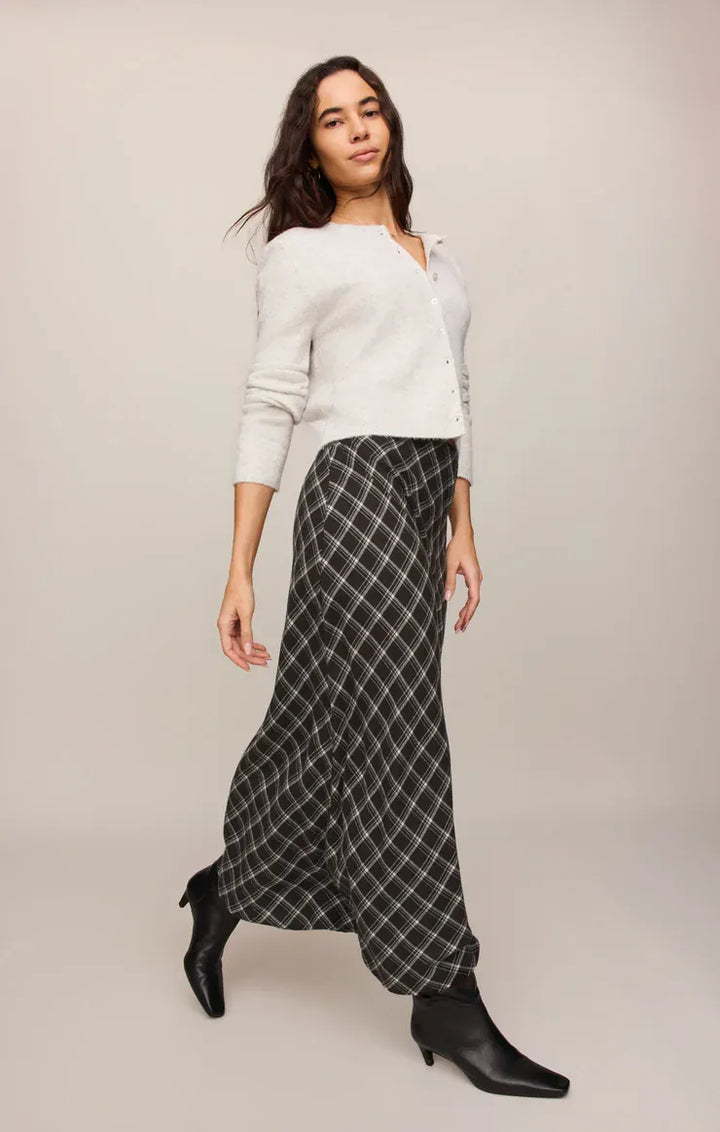 Z Supply Europa Plaid Skirt in Ash Black Ash Black Plaid Maxi Skirt with Elastic Waist Skirts