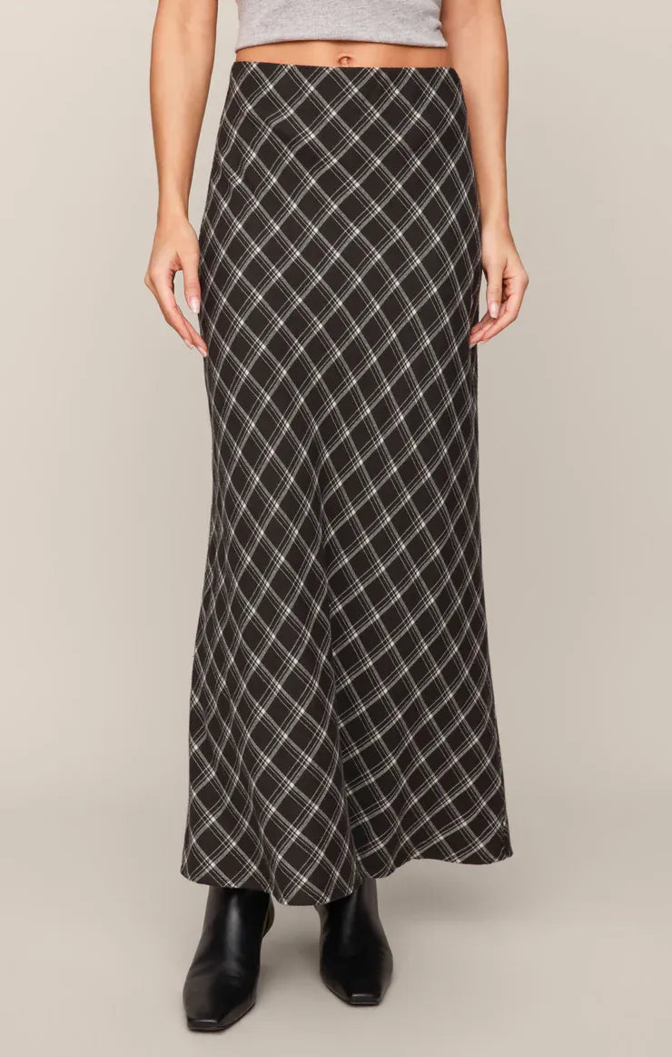 Z Supply Europa Plaid Skirt in Ash Black Ash Black Plaid Maxi Skirt with Elastic Waist Skirts