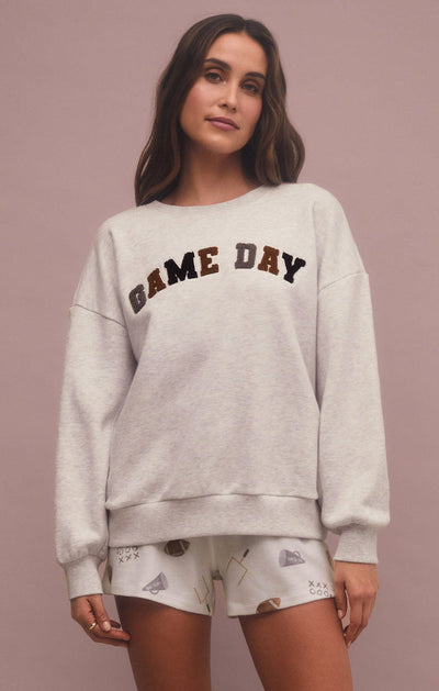Oversized Game Day Sweatshirt in Light Heather Grey
