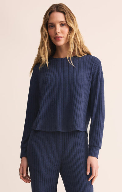 Z Supply Elfie Rib Long Sleeve Top in Blue Sapphire
