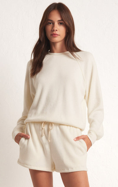 Saldana Reverse Fleece Long Sleeve Top in Sandstone