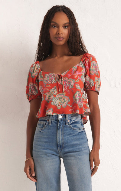 Renelle Tango Floral Top in Tango