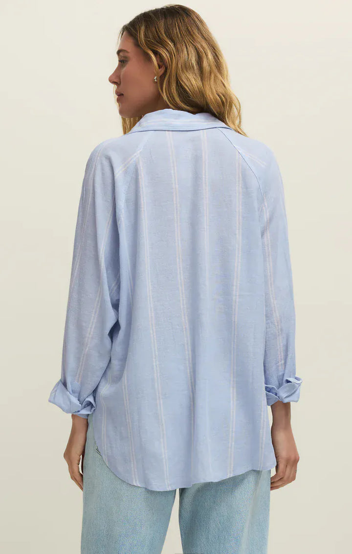 Z Supply The Perfect Linen Striped Top in Blue Light