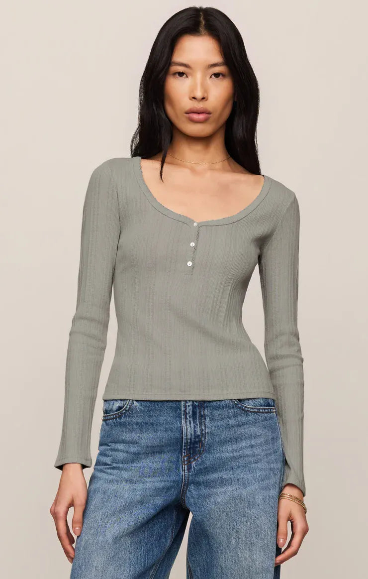 Z Supply Audri Pointelle Henley Top in Aqua Cloud