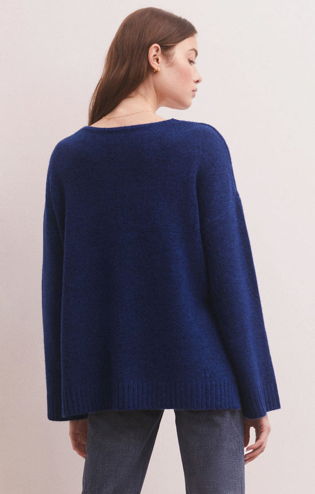 Modern V-Neck Sweater in Space Blue