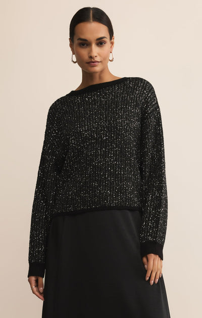Gleam Sequin Sweater in Black