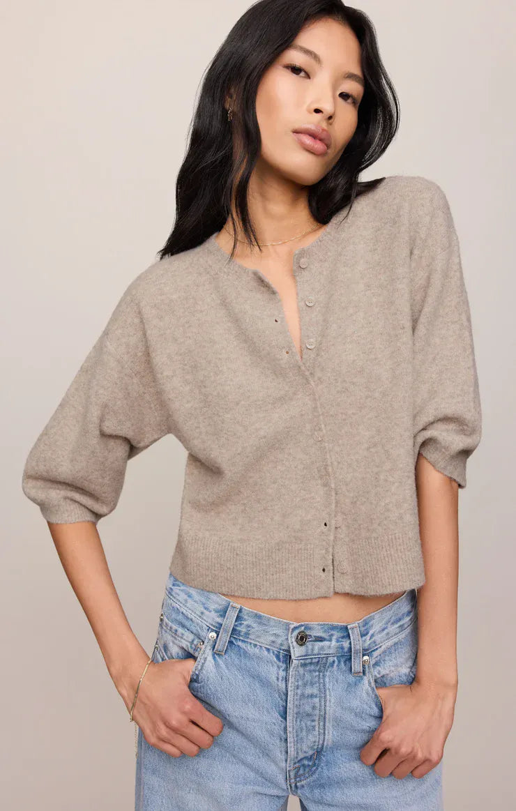Z Supply Valor Short Sleeve Cardigan in Natural Heather