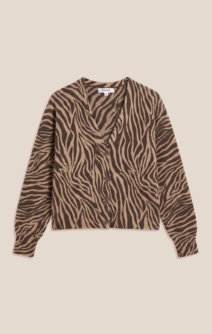 Z Supply All The Wild Cardigan in Dark Chocolate Dark Chocolate Zebra Print Cropped Cardigan Sweaters