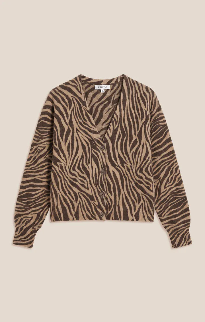 Z Supply All The Wild Cardigan in Dark Chocolate Dark Chocolate Zebra Print Cropped Cardigan Sweaters
