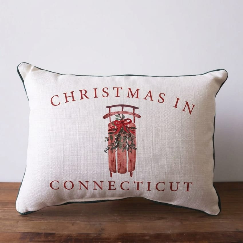 Christmas in Connecticut Sled Pillow Christmas in Connecticut Sled Throw Pillow – 20 × 14 Home