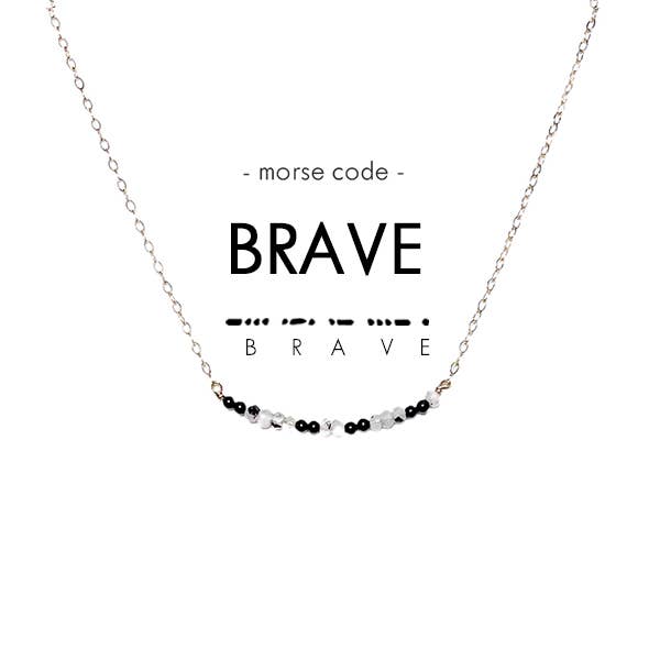 Dainty Stone Morse Code Necklace - Brave