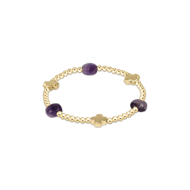 Enewton Signature Cross Admire Gold Pattern 3mm Bead Bracelet - Amethyst