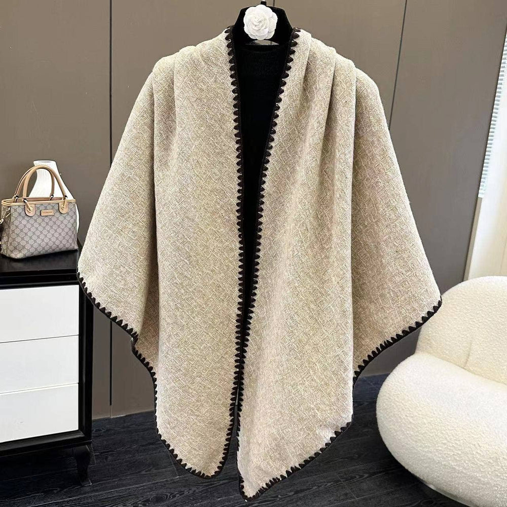 Triangle Stitched Edge Triangle Scarf Wrap Stitched Edge Triangle Scarf Wrap – Cozy Layering Accessory Beige