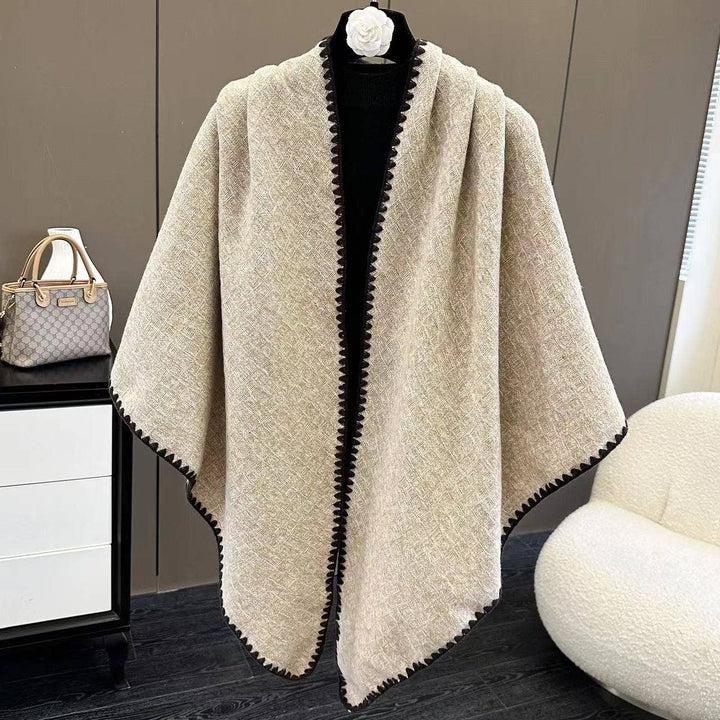 Triangle Stitched Edge Triangle Scarf Wrap Stitched Edge Triangle Scarf Wrap – Cozy Layering Accessory Beige