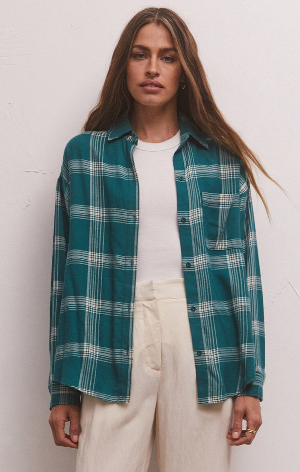 River Plaid Button Up in Mermaid